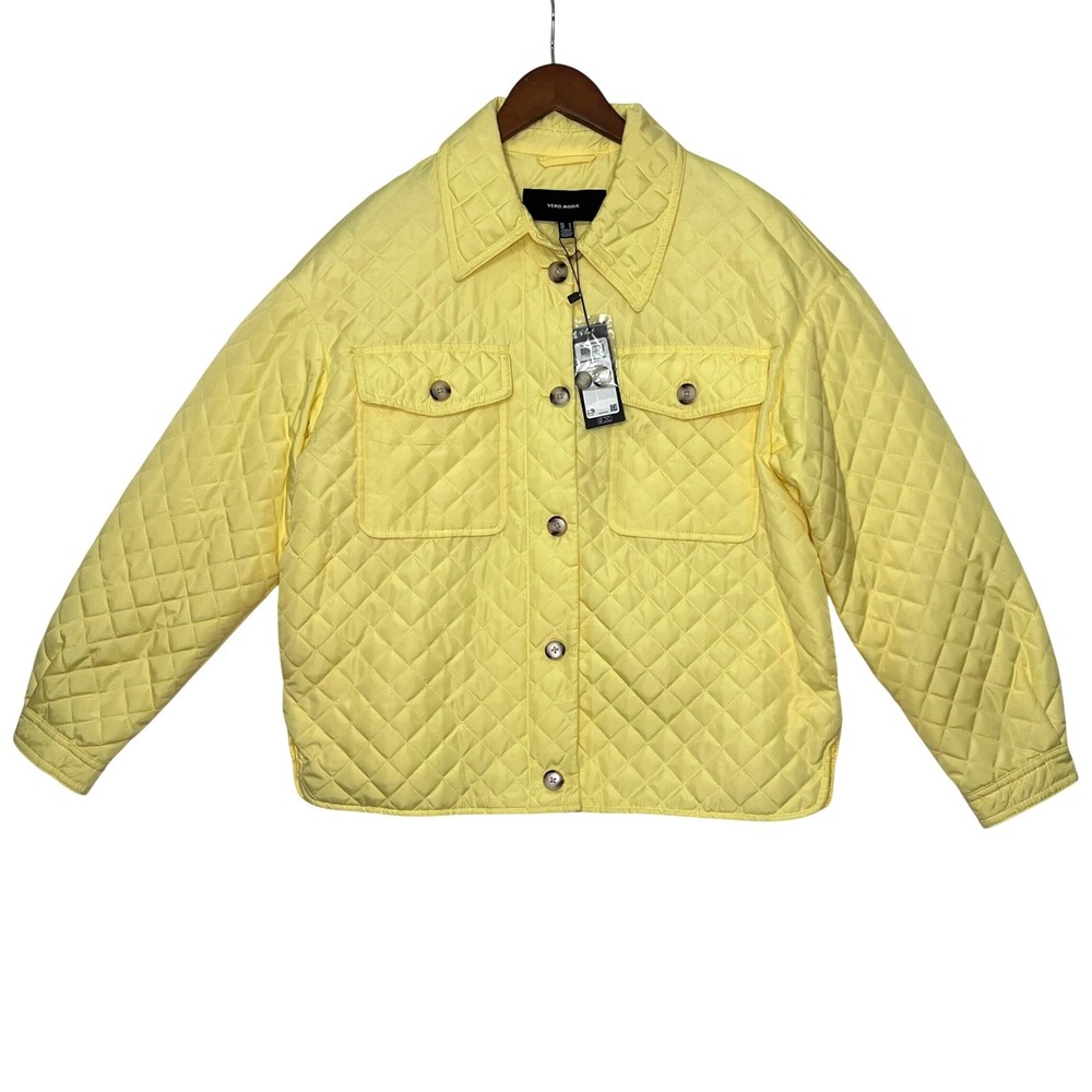 Vero Moda Yellow Quilted Shirt Jacket Shacket Size Medium NWT